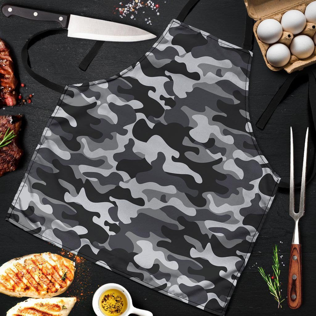 Grey Camouflage Print Men's Apron-grizzshop