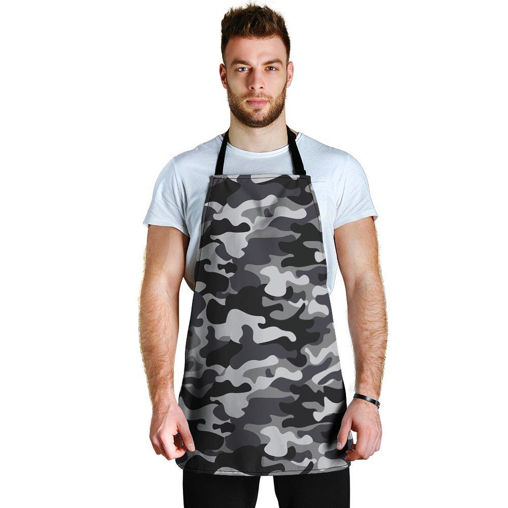 Grey Camouflage Print Men's Apron-grizzshop