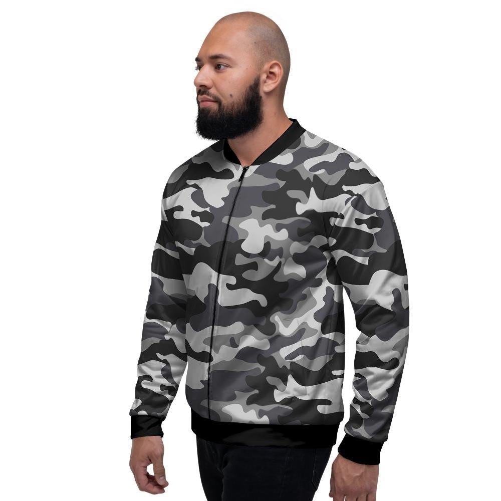 Grey Camouflage Print Men's Bomber Jacket-grizzshop