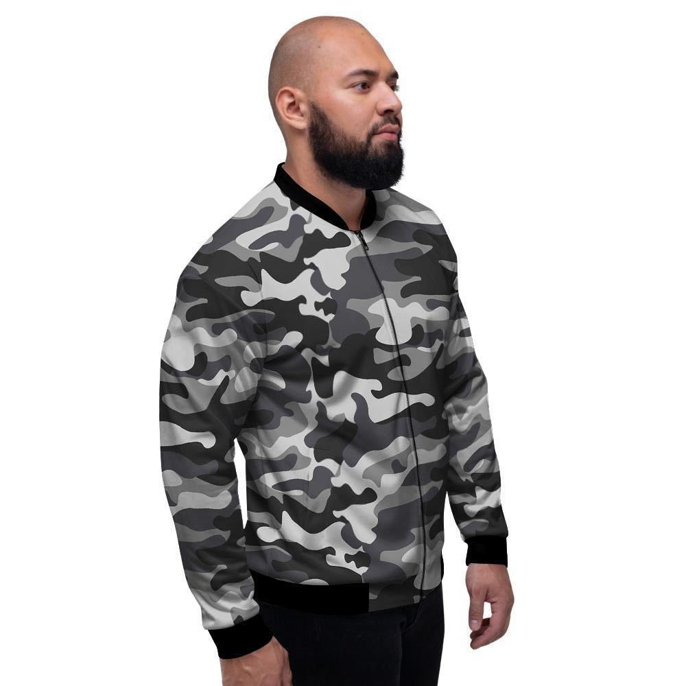 Grey Camouflage Print Men's Bomber Jacket-grizzshop