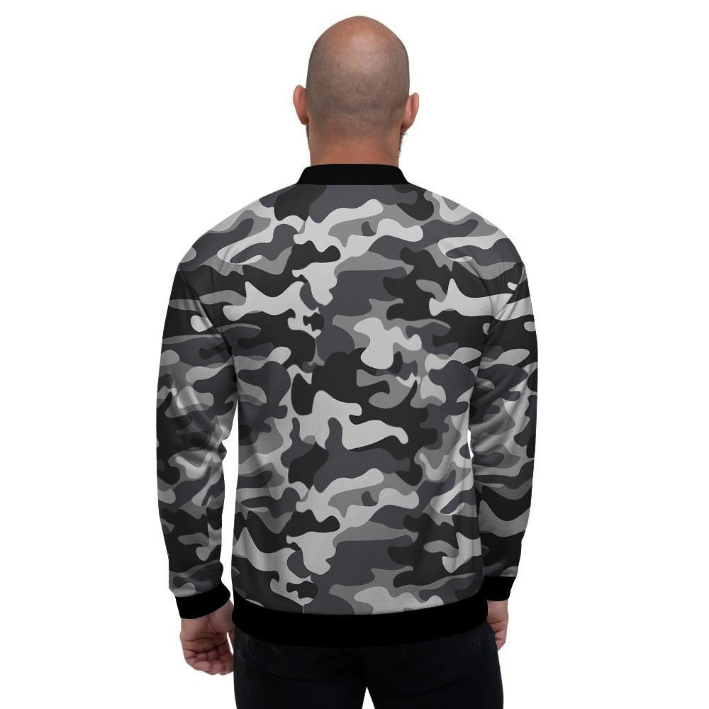 Grey Camouflage Print Men's Bomber Jacket-grizzshop