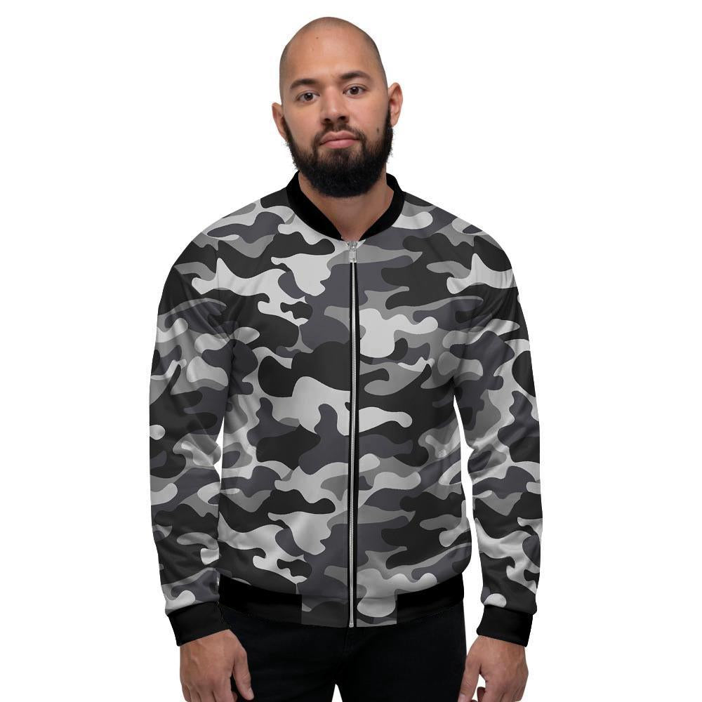 Grey Camouflage Print Men's Bomber Jacket-grizzshop