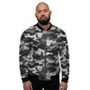 Grey Camouflage Print Men's Bomber Jacket-grizzshop