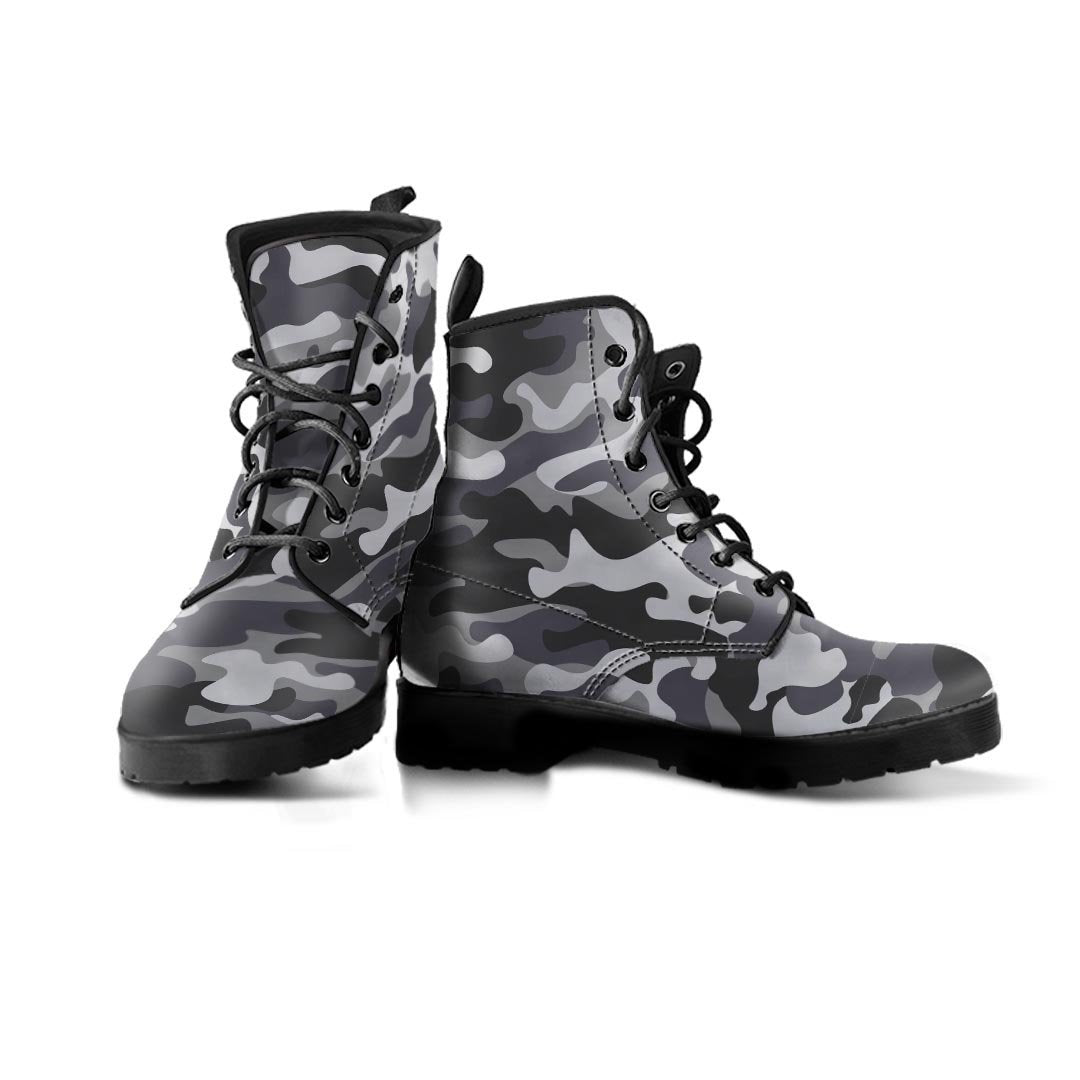 Grey Camouflage Print Men's Boots-grizzshop