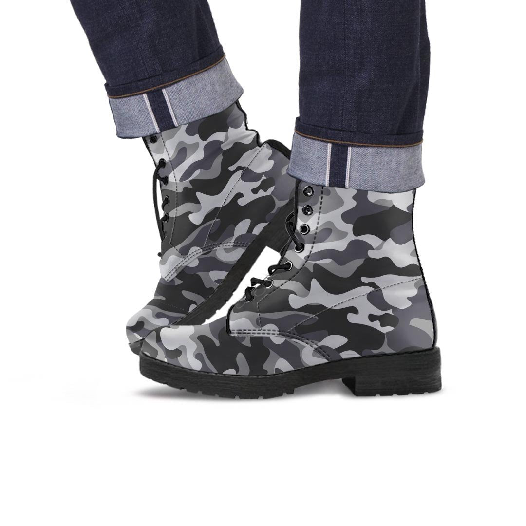 Grey Camouflage Print Men's Boots-grizzshop