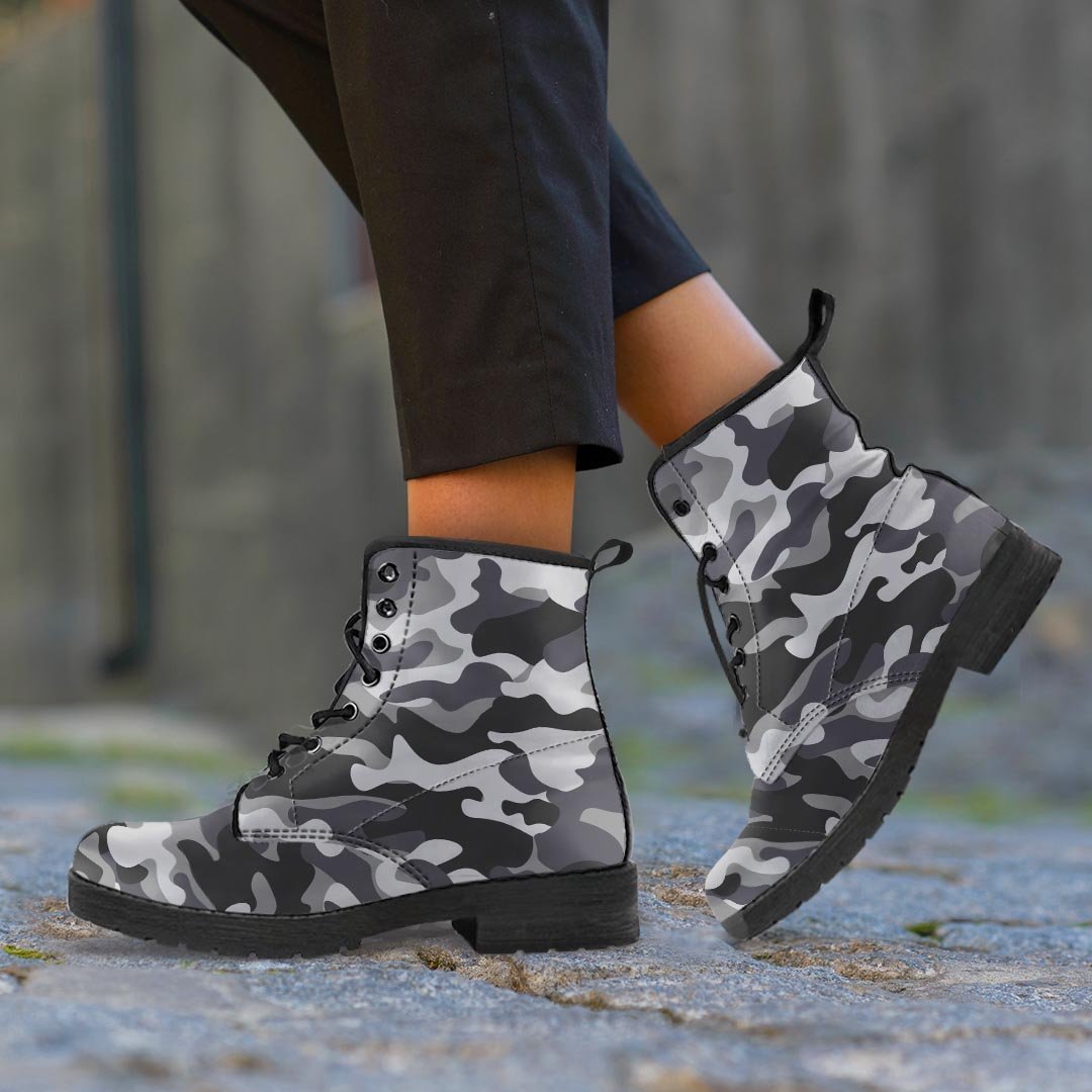 Grey Camouflage Print Men's Boots-grizzshop