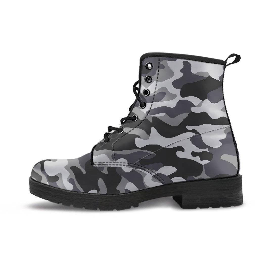 Grey Camouflage Print Men's Boots-grizzshop