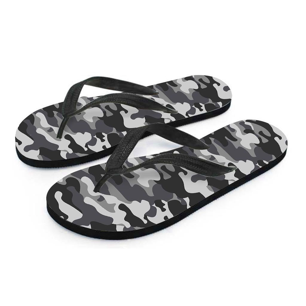 Grey Camouflage Print Men's Flip Flops-grizzshop