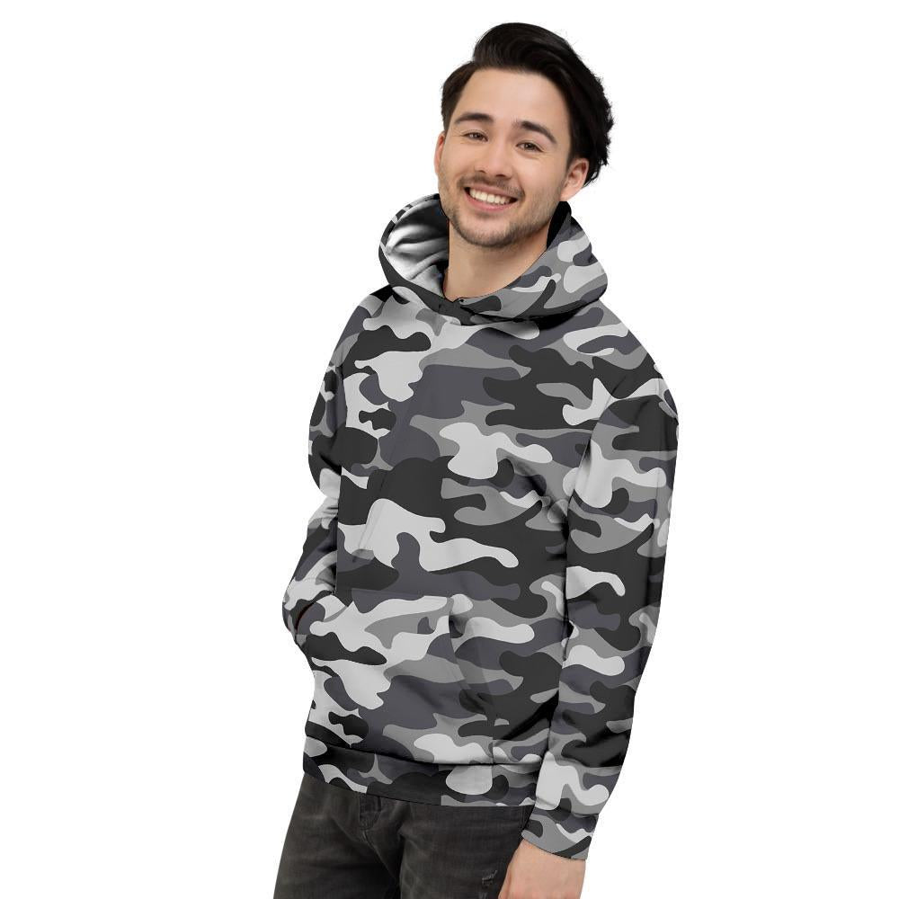 Grey Camouflage Print Men's Hoodie-grizzshop