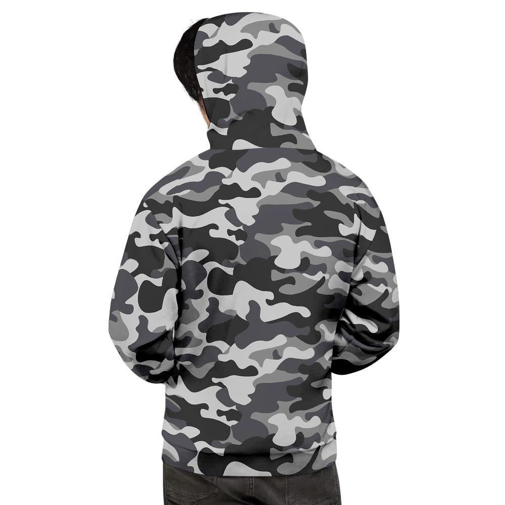 Grey Camouflage Print Men's Hoodie-grizzshop