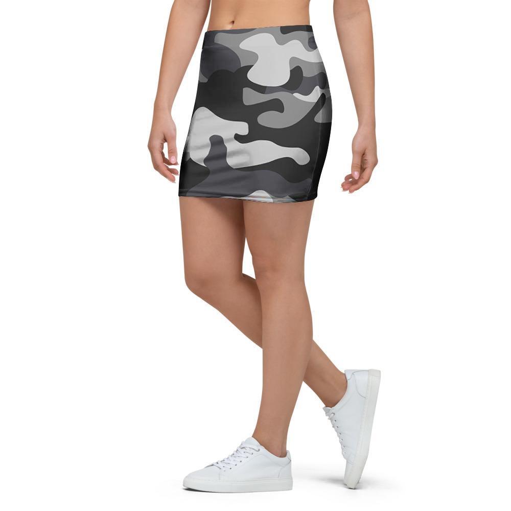 Grey Camouflage Print Mini Skirt-grizzshop