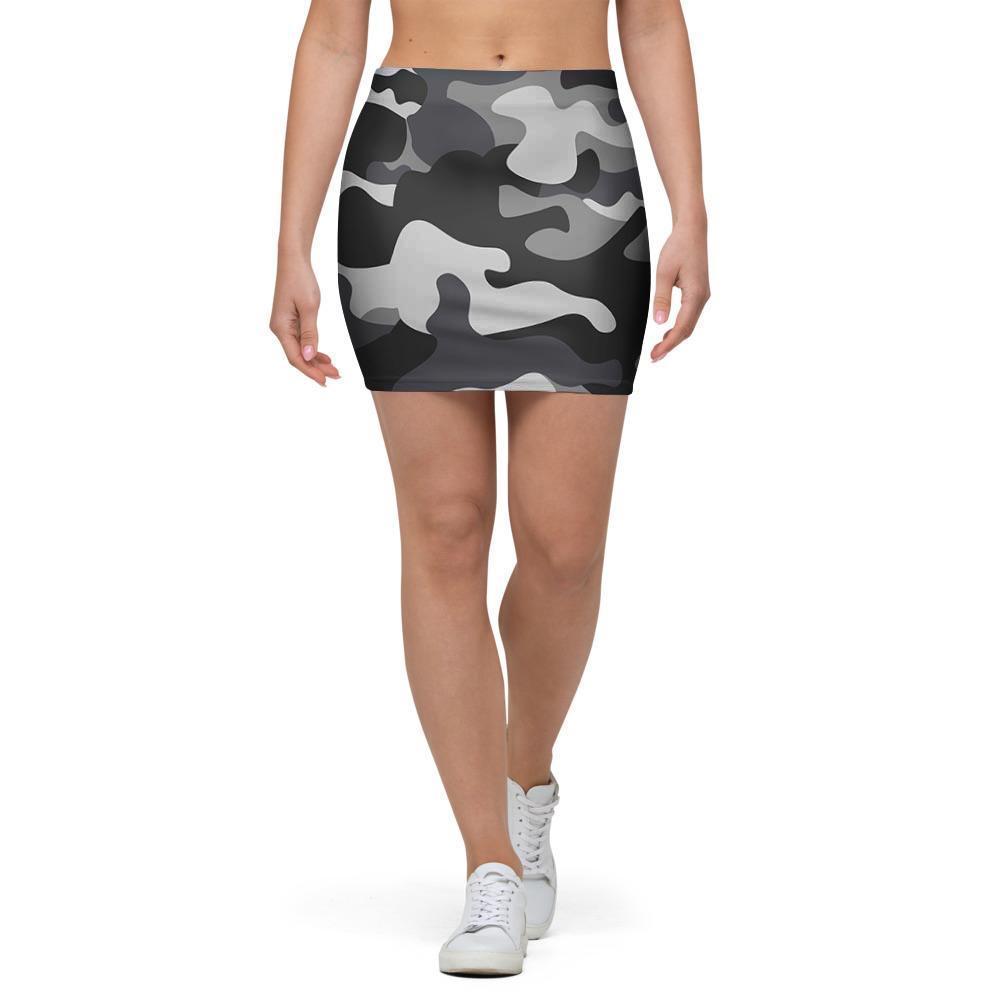 Grey Camouflage Print Mini Skirt-grizzshop