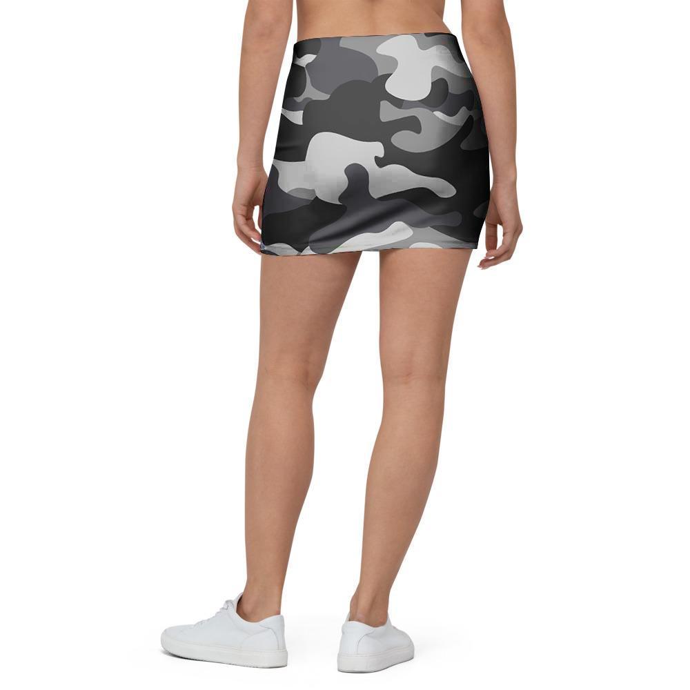 Grey Camouflage Print Mini Skirt-grizzshop