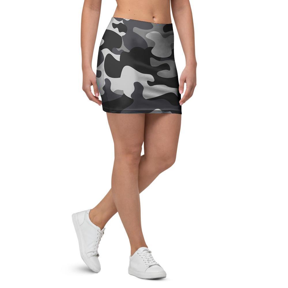Grey Camouflage Print Mini Skirt-grizzshop