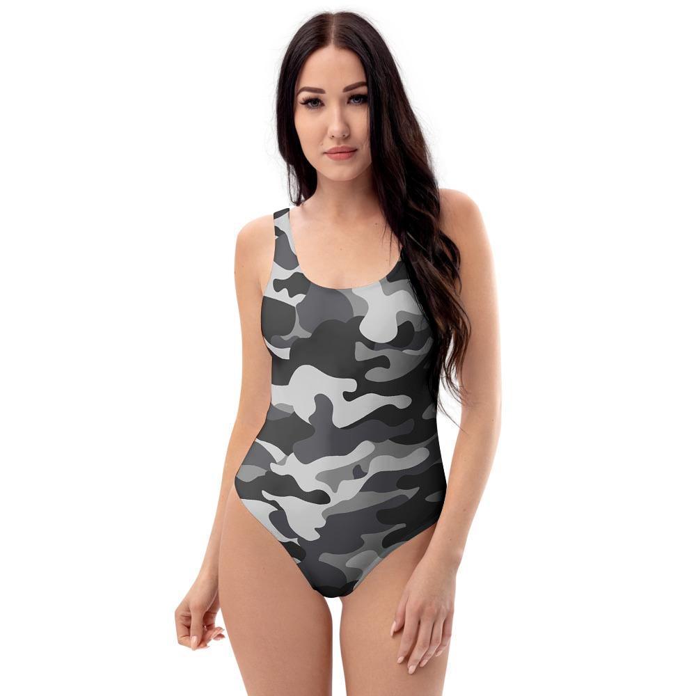 Grey Camouflage Print One Piece Swimsuite-grizzshop