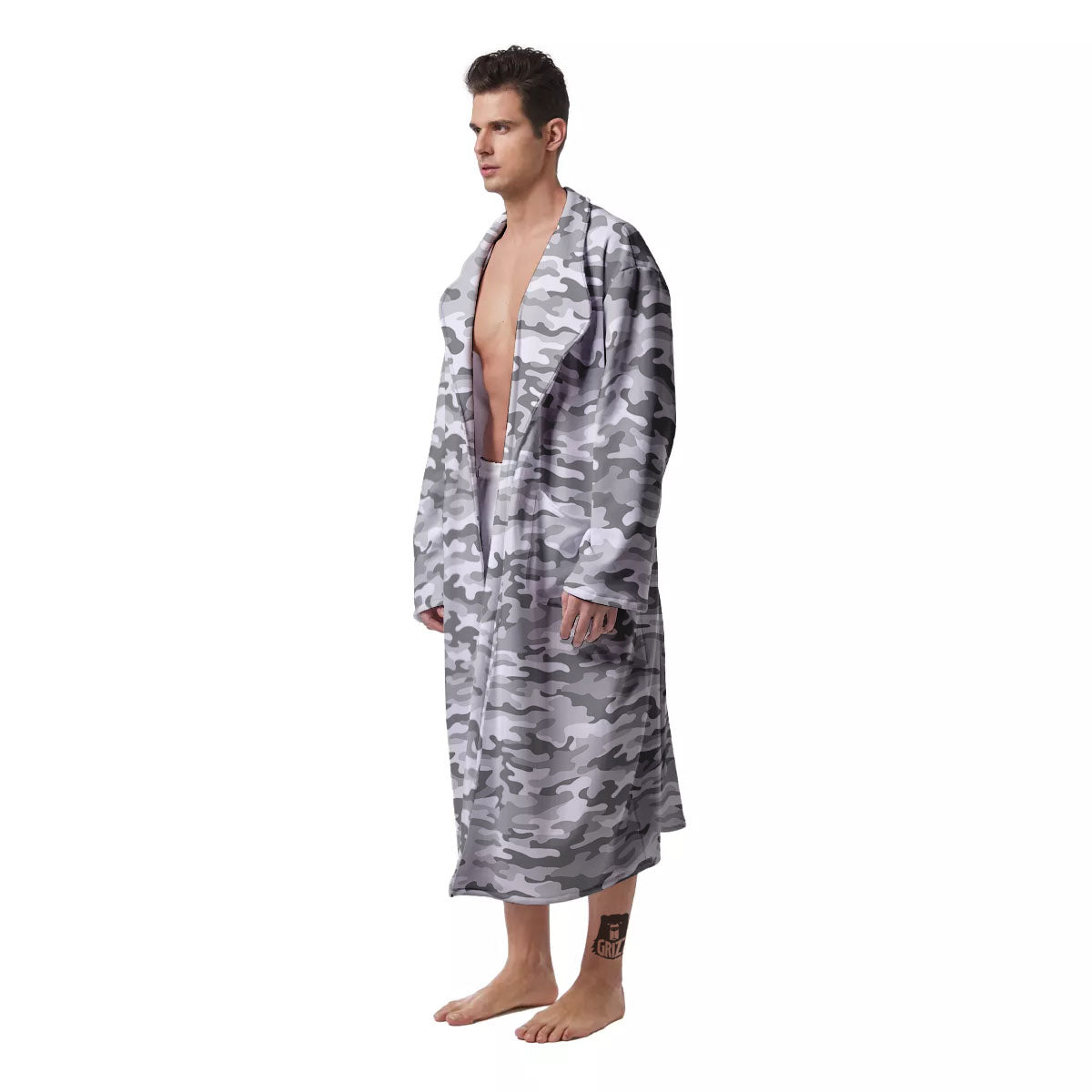 Grey Camouflage Print Pattern Men's Robe-grizzshop