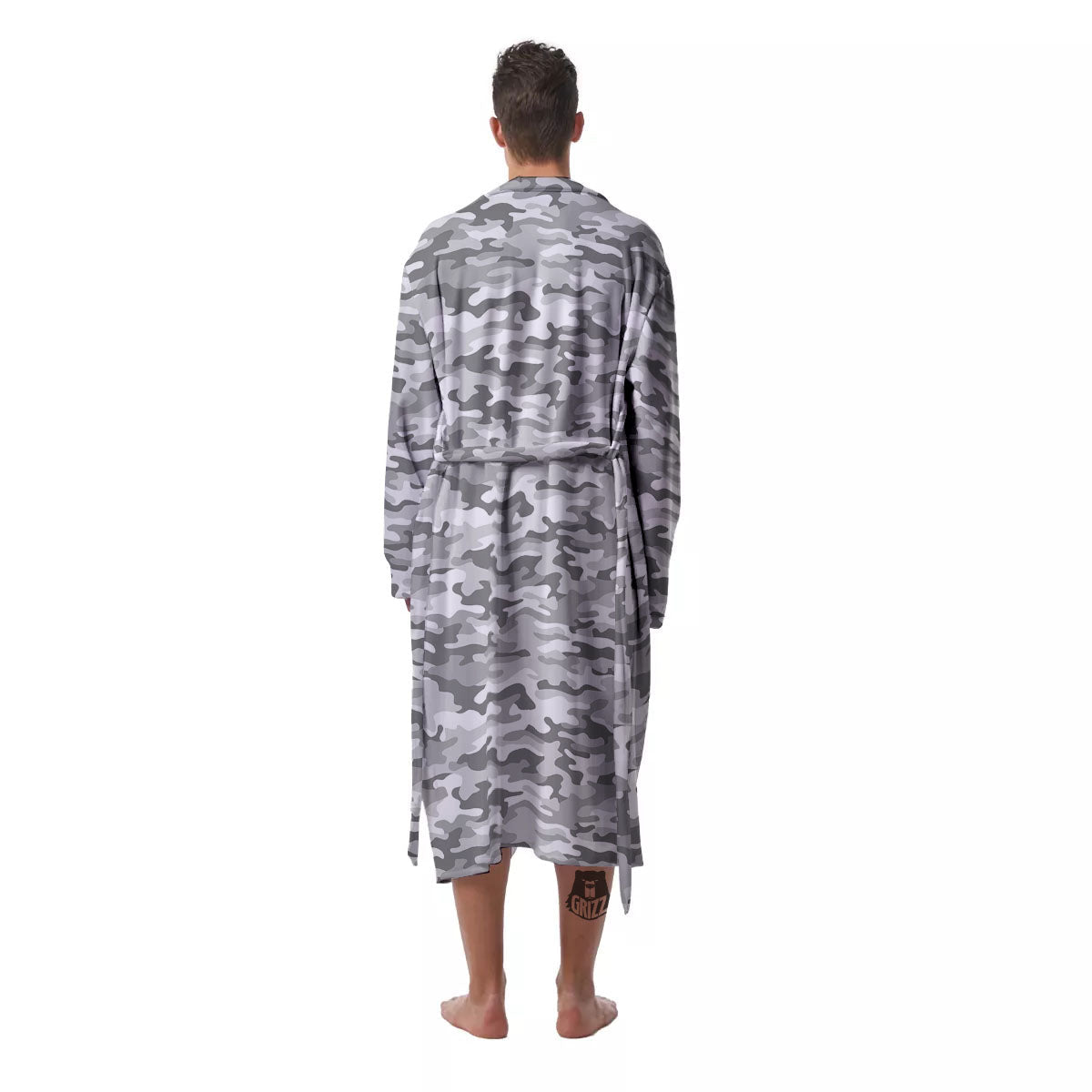 Grey Camouflage Print Pattern Men's Robe-grizzshop