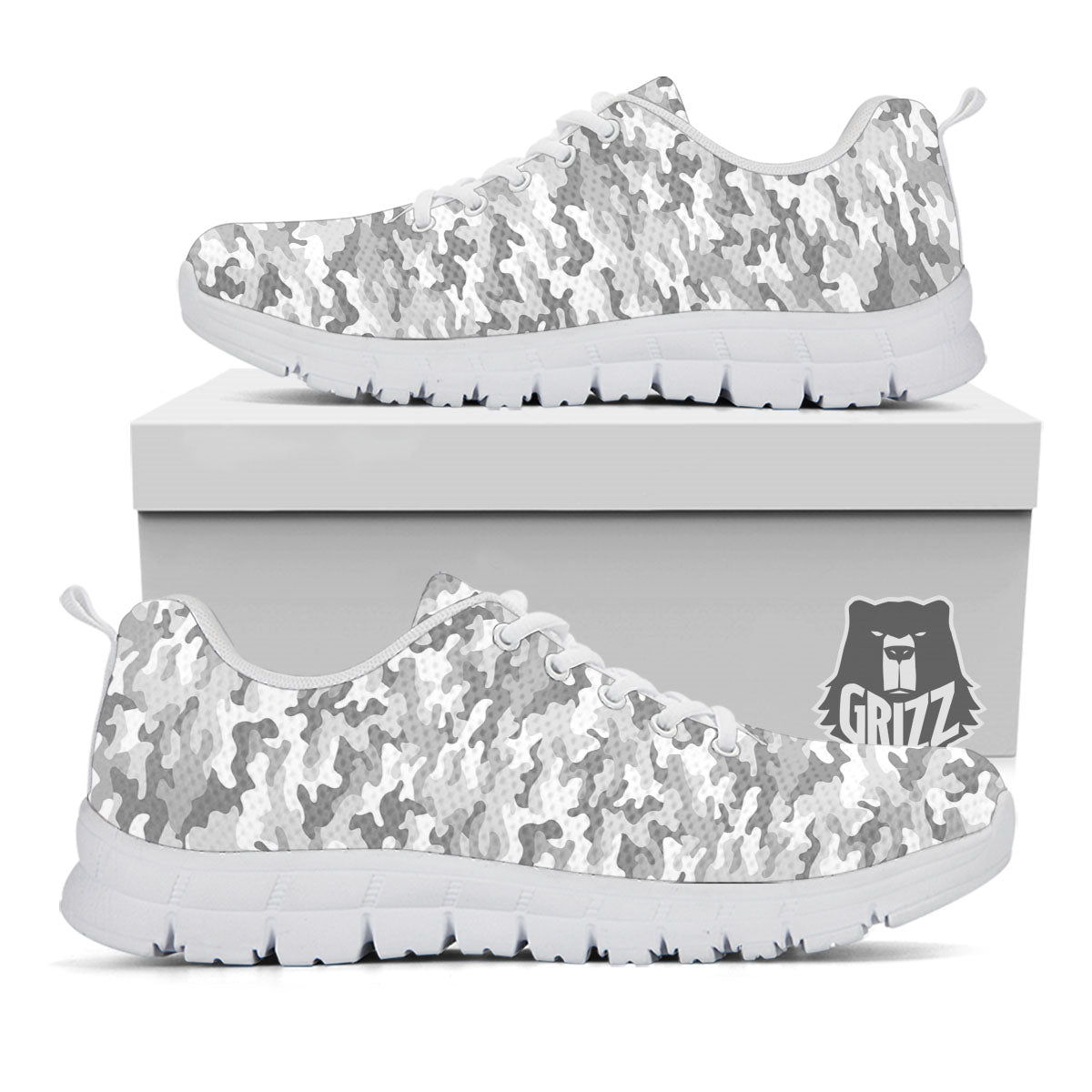 Grey Camouflage Print Pattern White Sneaker-grizzshop
