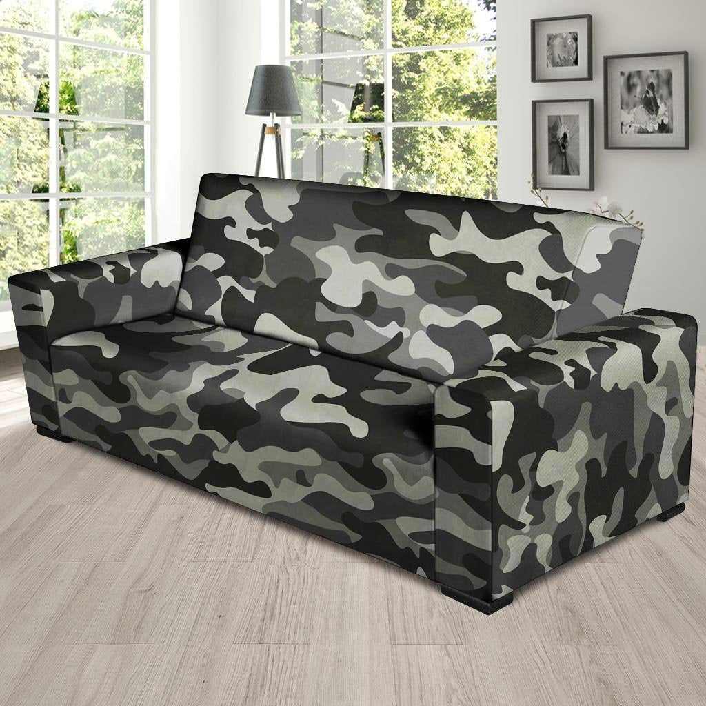 Grey Camouflage Print Sofa Cover-grizzshop