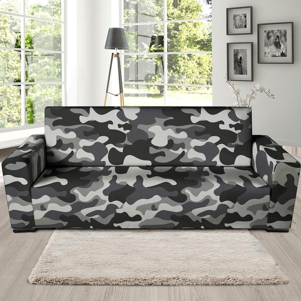 Grey Camouflage Print Sofa Cover-grizzshop