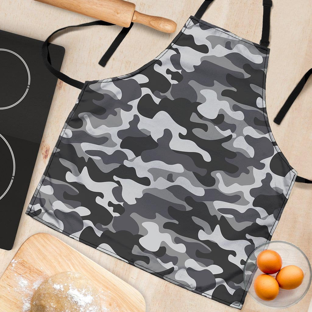 Grey Camouflage Print Women's Apron-grizzshop