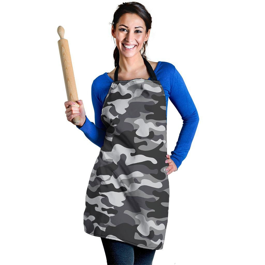 Grey Camouflage Print Women's Apron-grizzshop