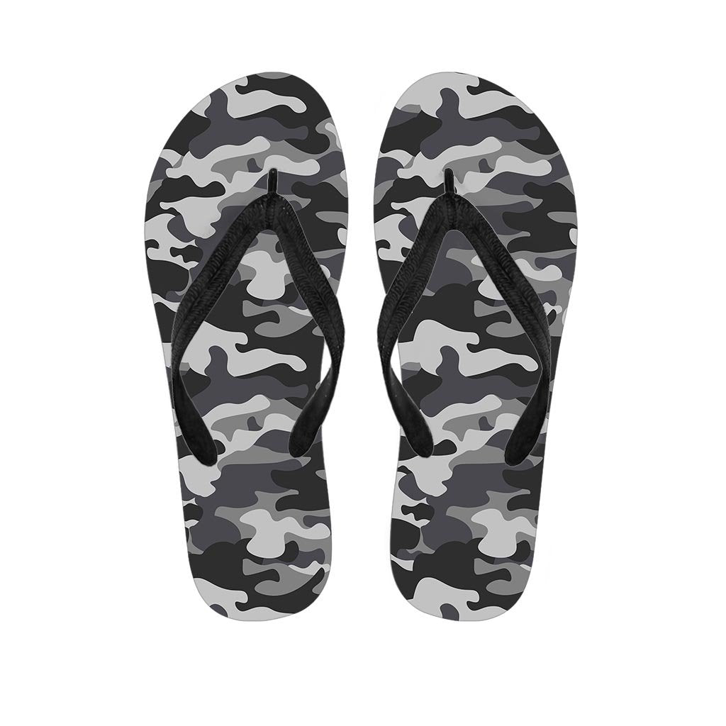 Grey Camouflage Print Women's Flip Flops-grizzshop