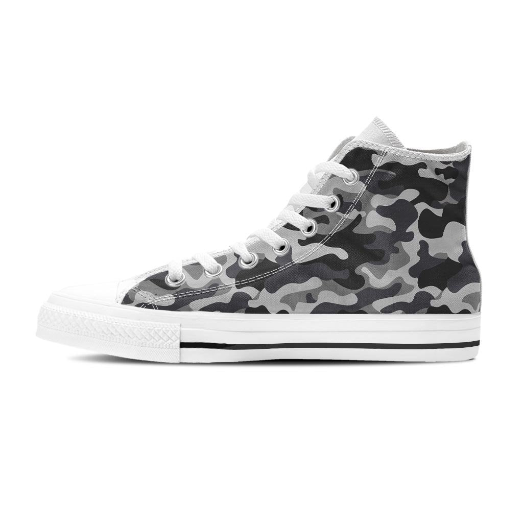 Grey Camouflage Print Women's High Top Shoes-grizzshop