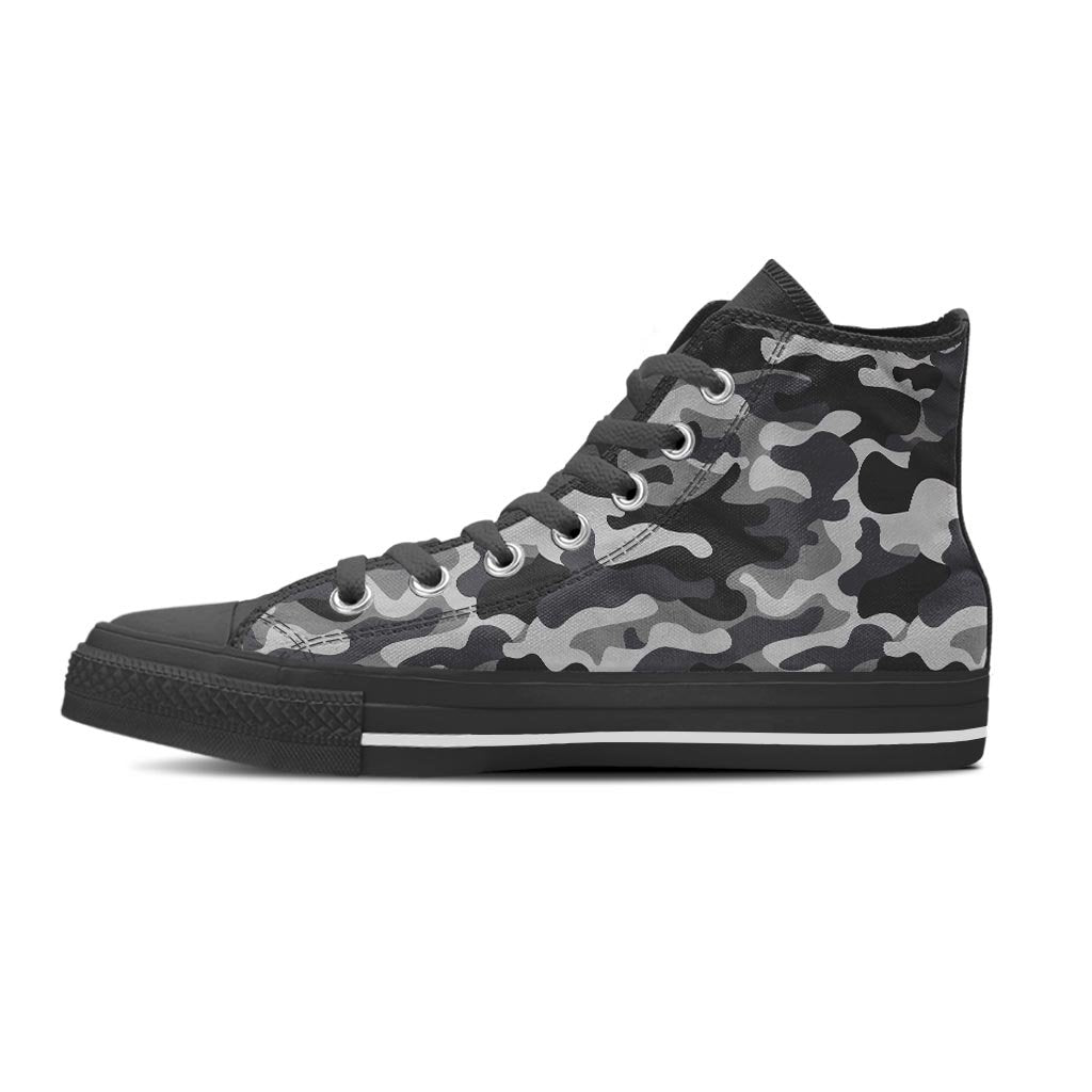 Grey Camouflage Print Women's High Top Shoes-grizzshop