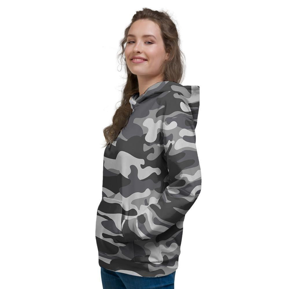 Grey Camouflage Print Women's Hoodie-grizzshop