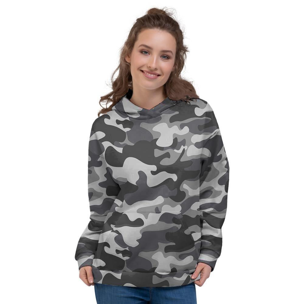 Grey Camouflage Print Women's Hoodie-grizzshop