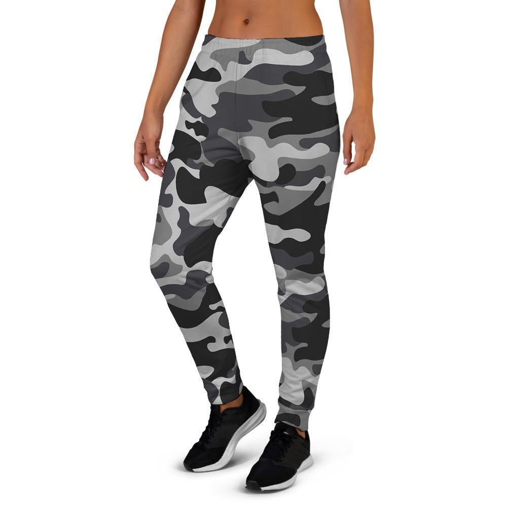 Grey Camouflage Print Women's Joggers-grizzshop