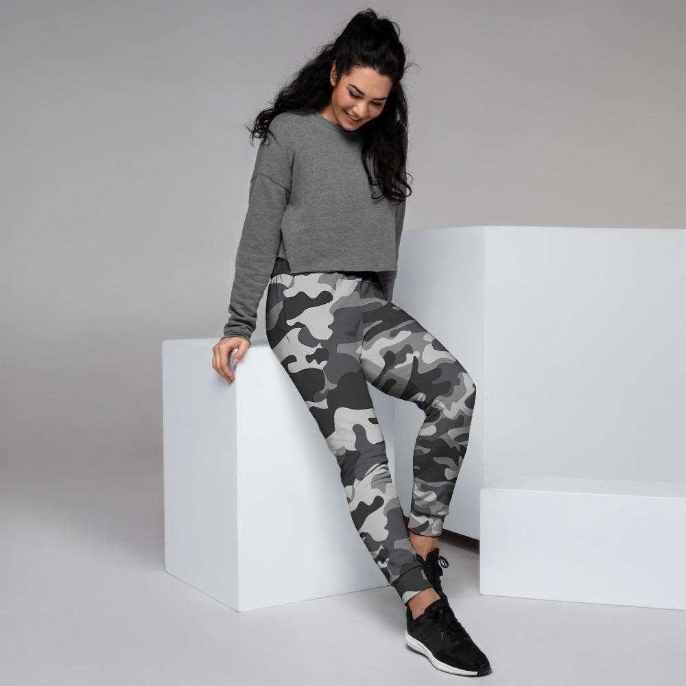 Grey Camouflage Print Women's Joggers-grizzshop