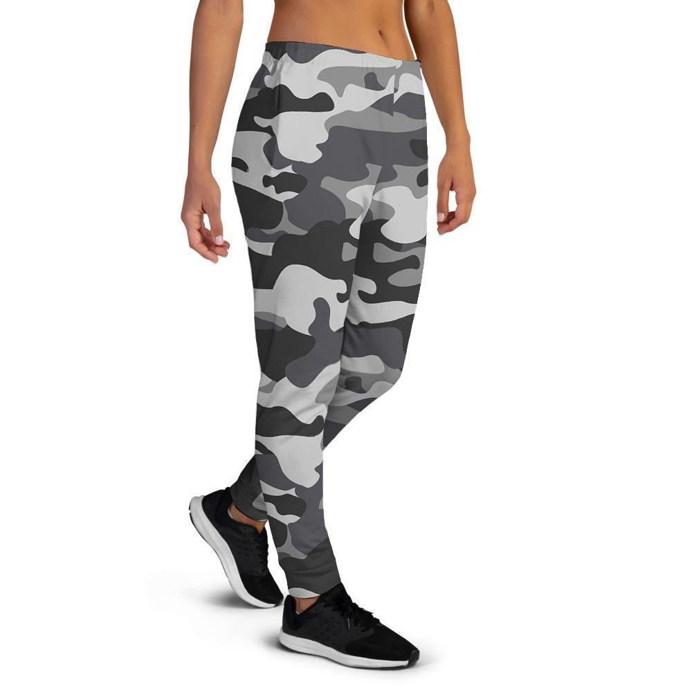 Grey Camouflage Print Women's Joggers-grizzshop