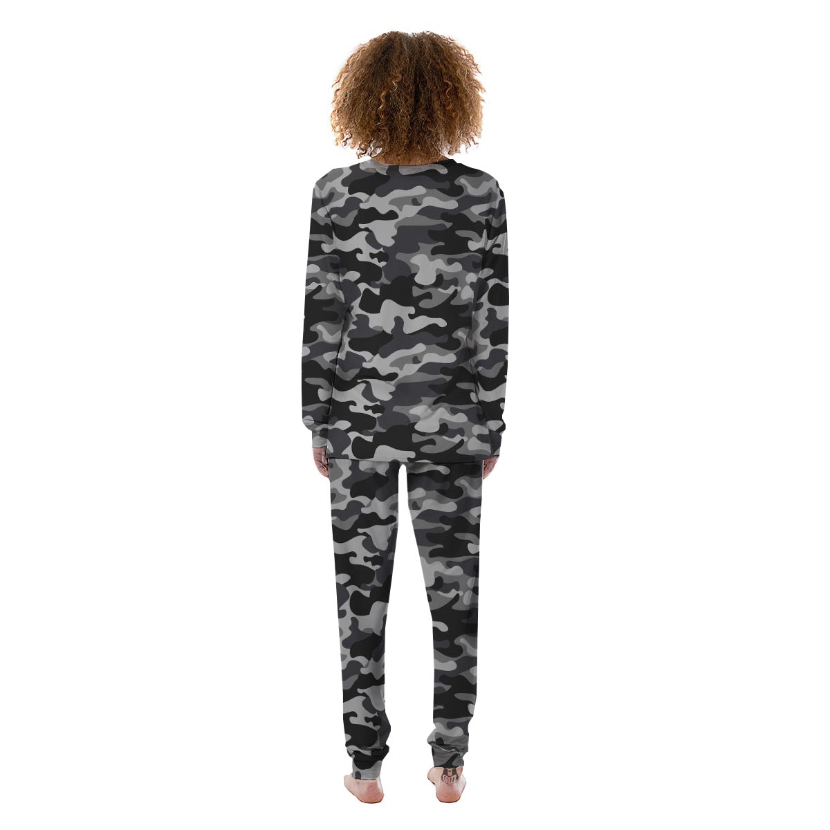 Grey Camouflage Print Women's Pajamas-grizzshop