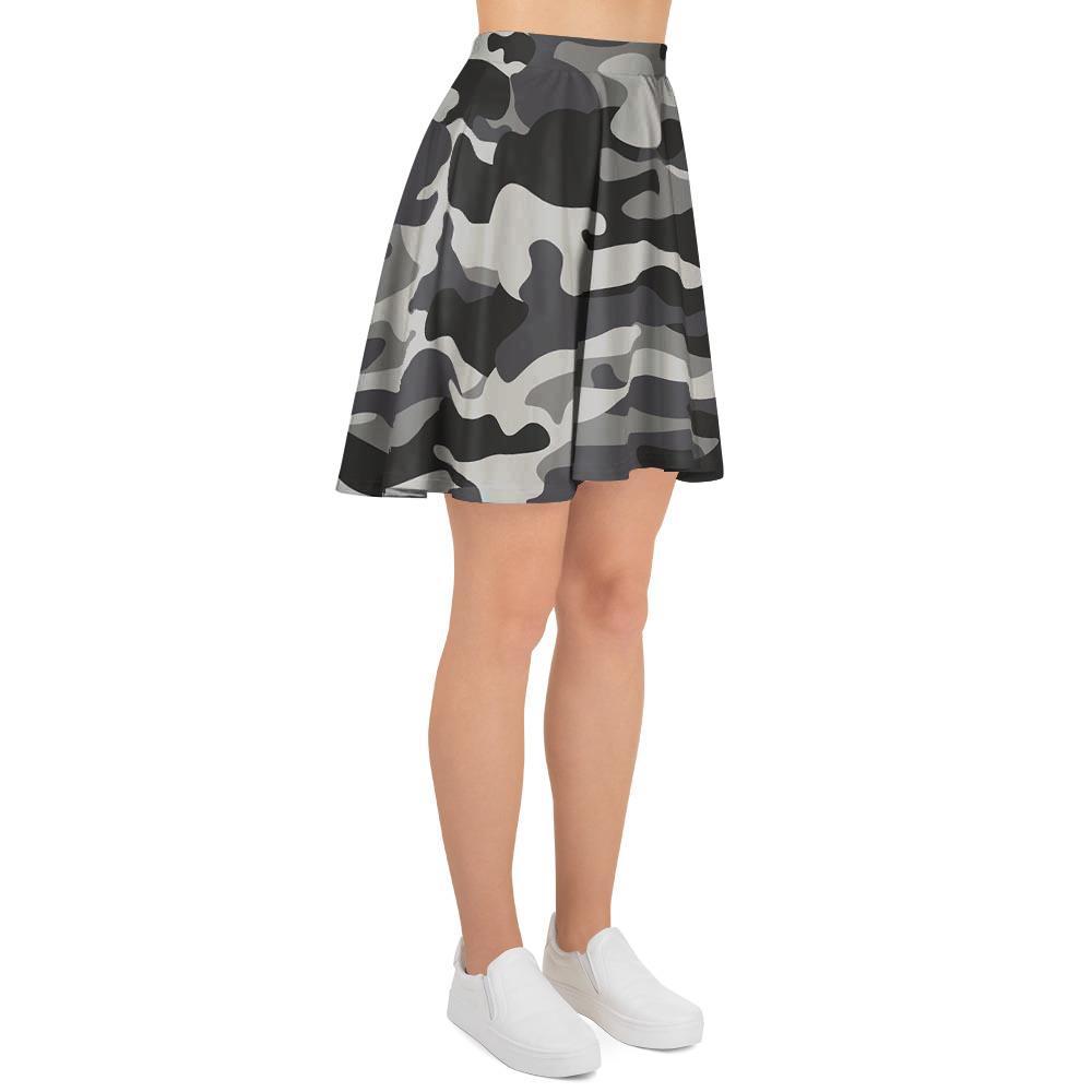Grey Camouflage Print Women's Skirt-grizzshop