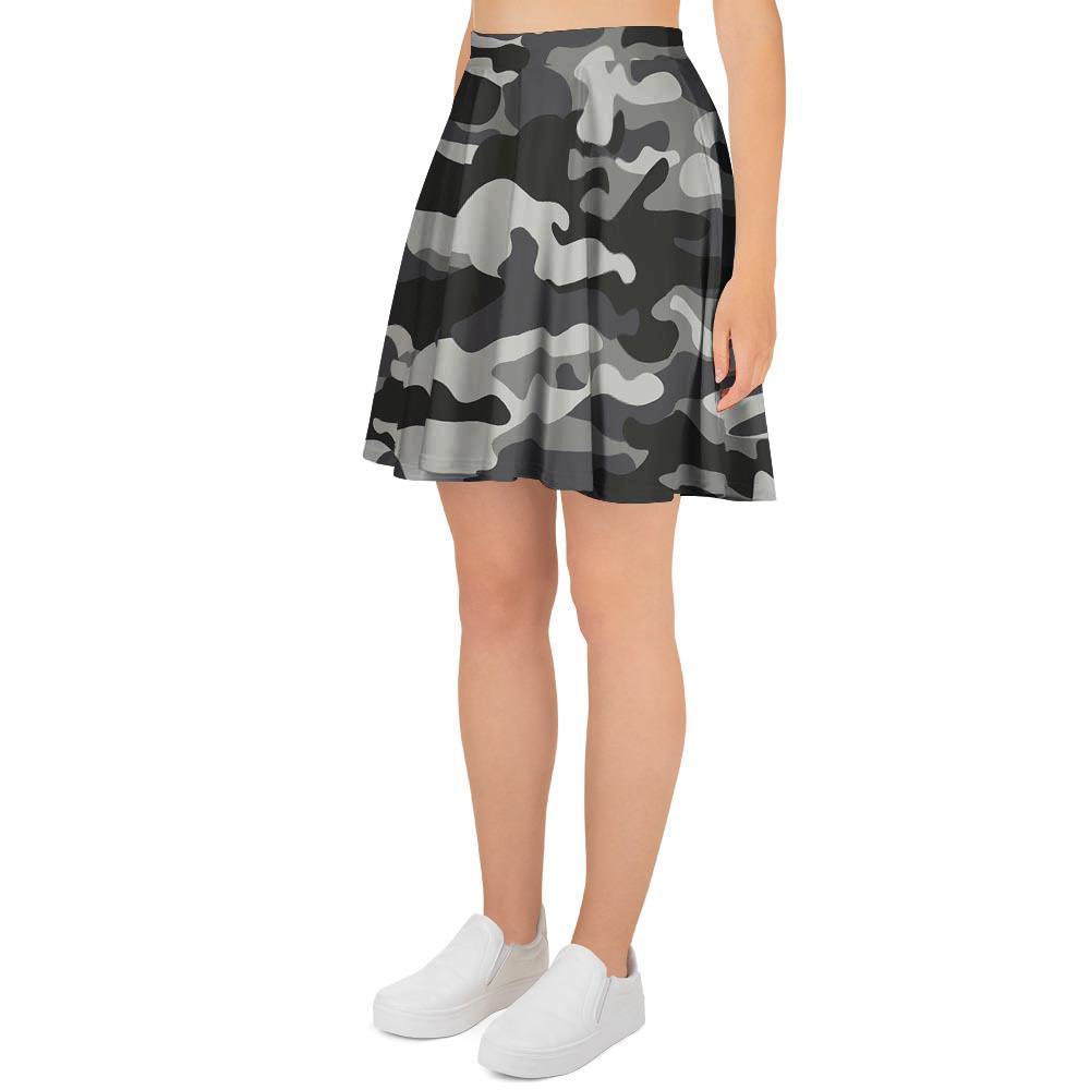 Grey Camouflage Print Women's Skirt-grizzshop
