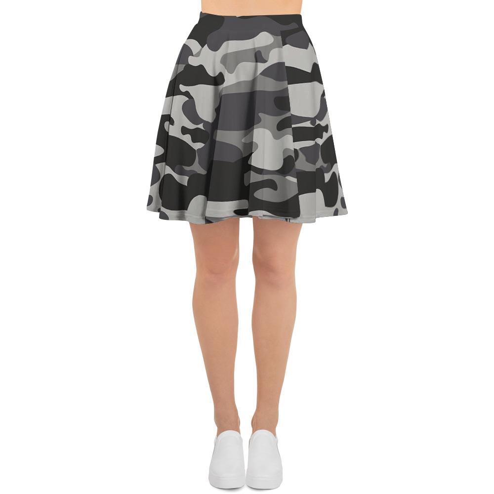 Grey Camouflage Print Women's Skirt-grizzshop