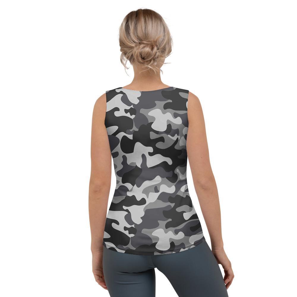 Grey Camouflage Print Women's Tank Top-grizzshop