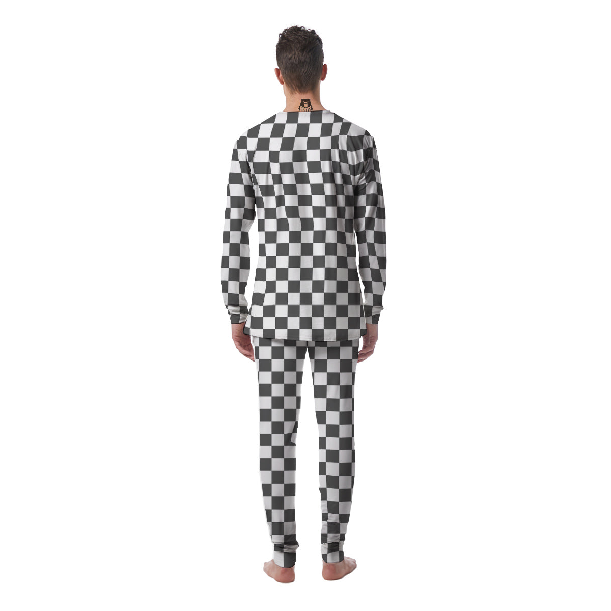 Grey Checkered Flag Print Men's Pajamas-grizzshop