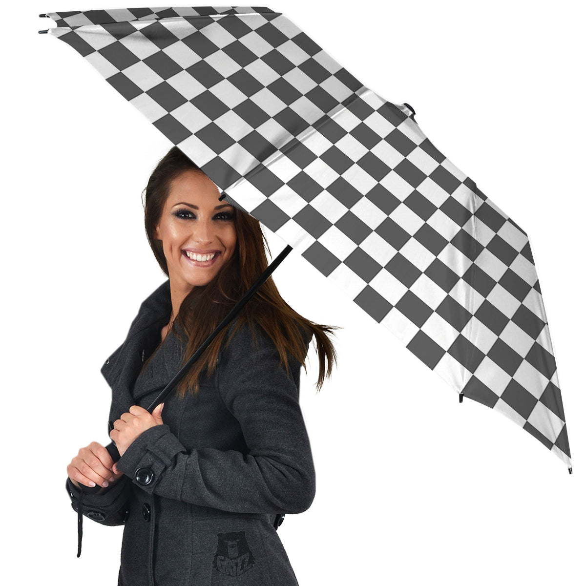 Grey Checkered Flag Print Umbrella-grizzshop