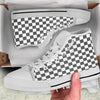 Grey Checkered Flag Print White High Top Shoes-grizzshop