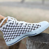 Grey Checkered Flag Print White High Top Shoes-grizzshop