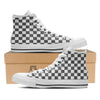 Grey Checkered Flag Print White High Top Shoes-grizzshop