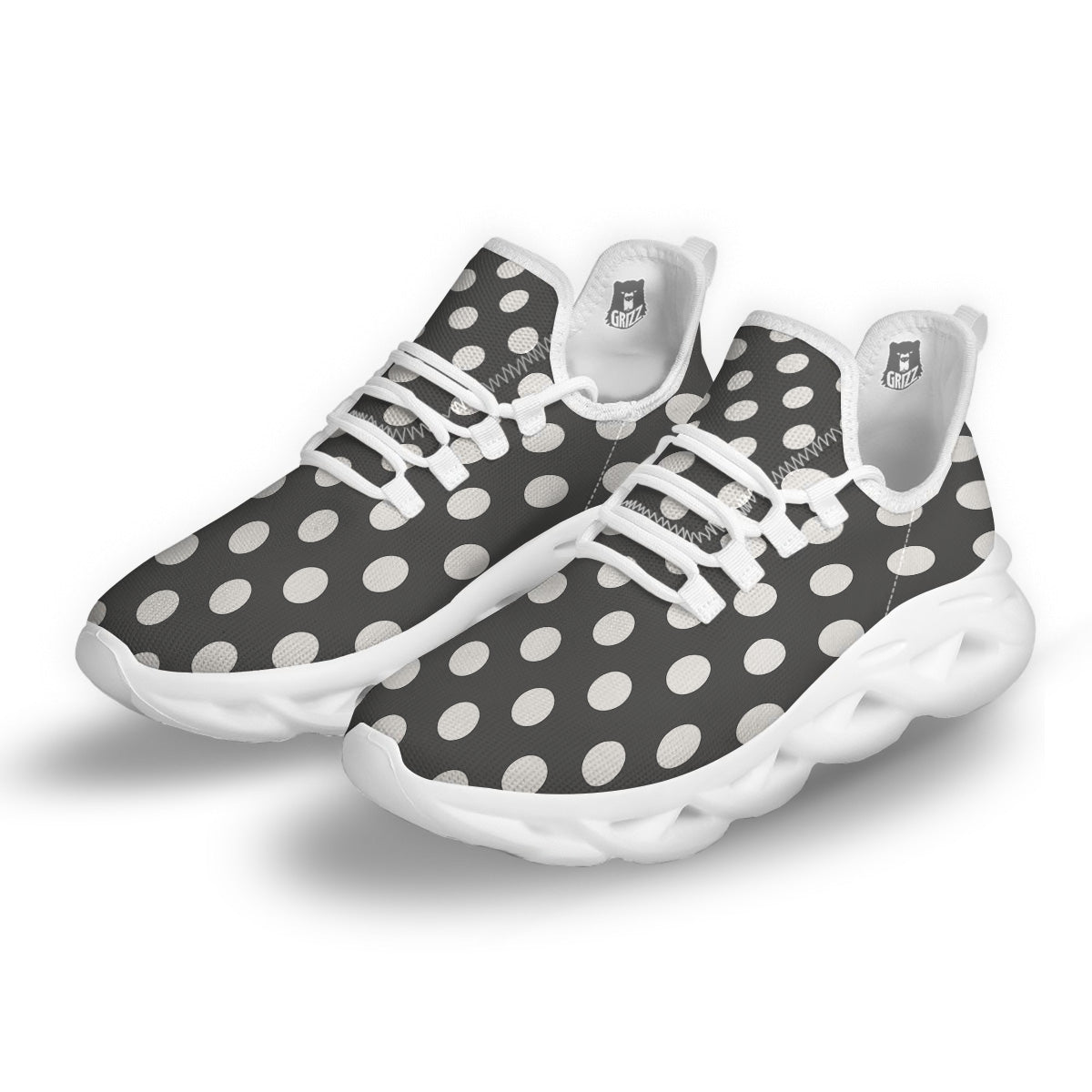 Grey Color Polka Dot Print Pattern White Running Shoes-grizzshop