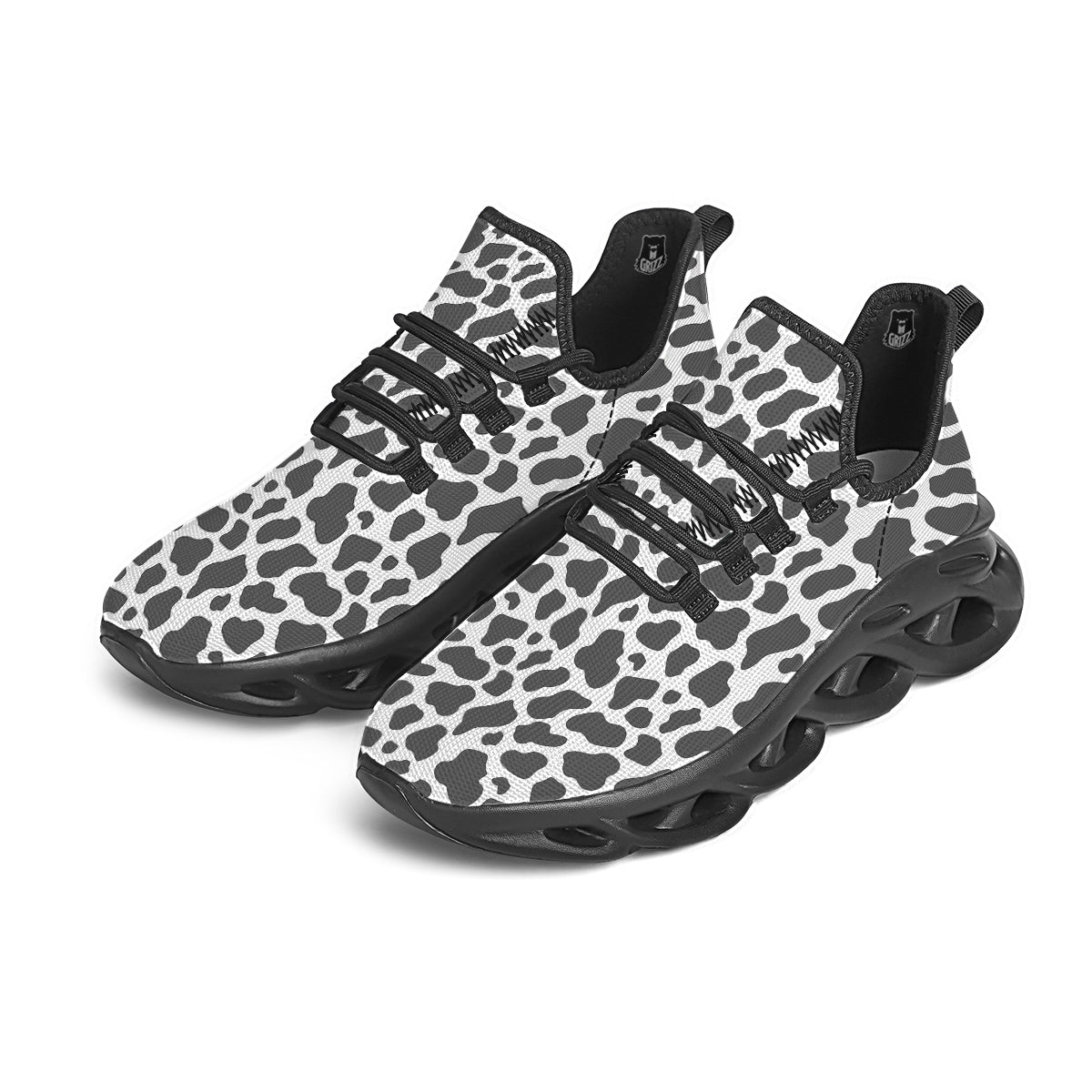 Grey Cow Print Pattern Black Running Shoes-grizzshop