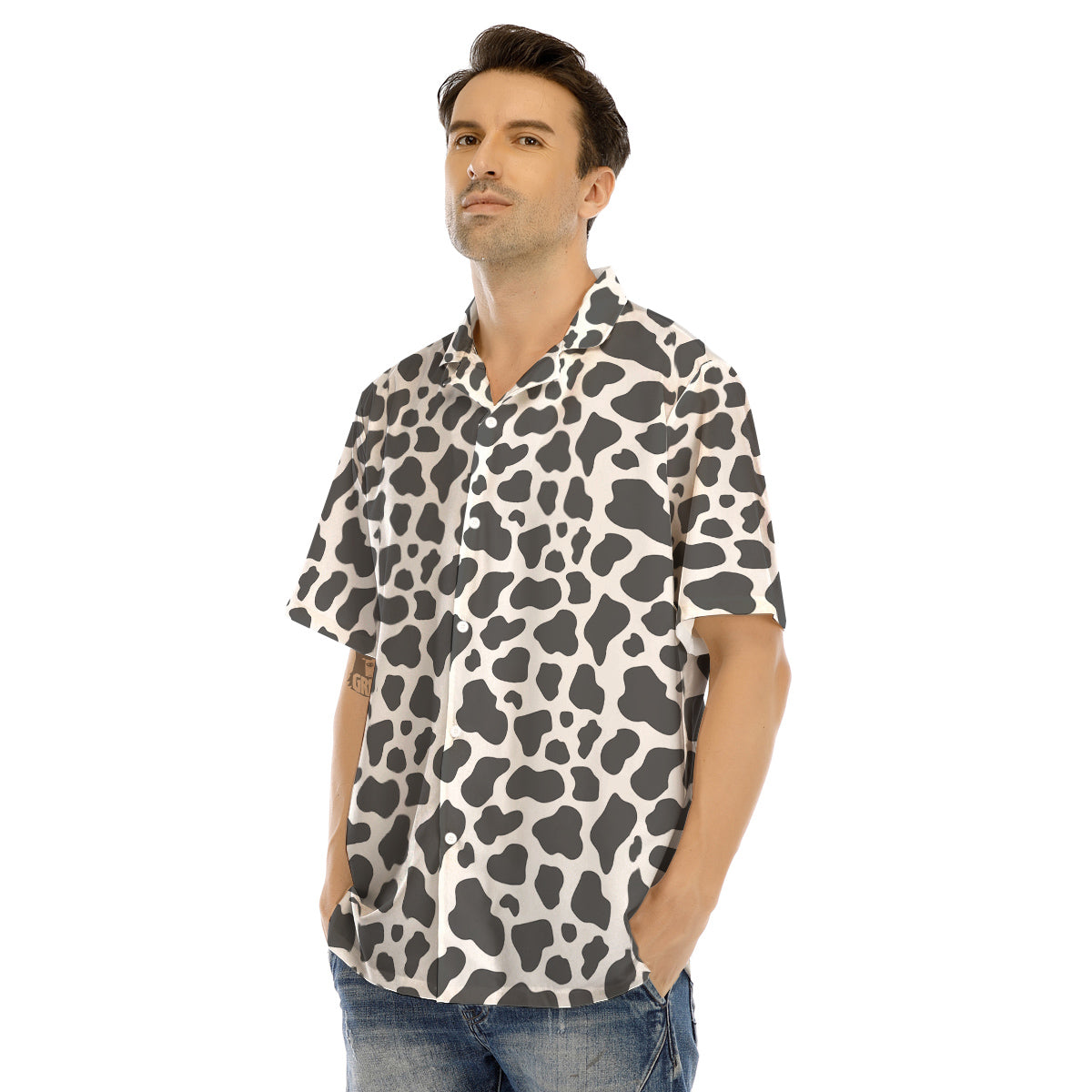 Grey Cow Print Pattern Men’s Hawaiian Shirt-grizzshop