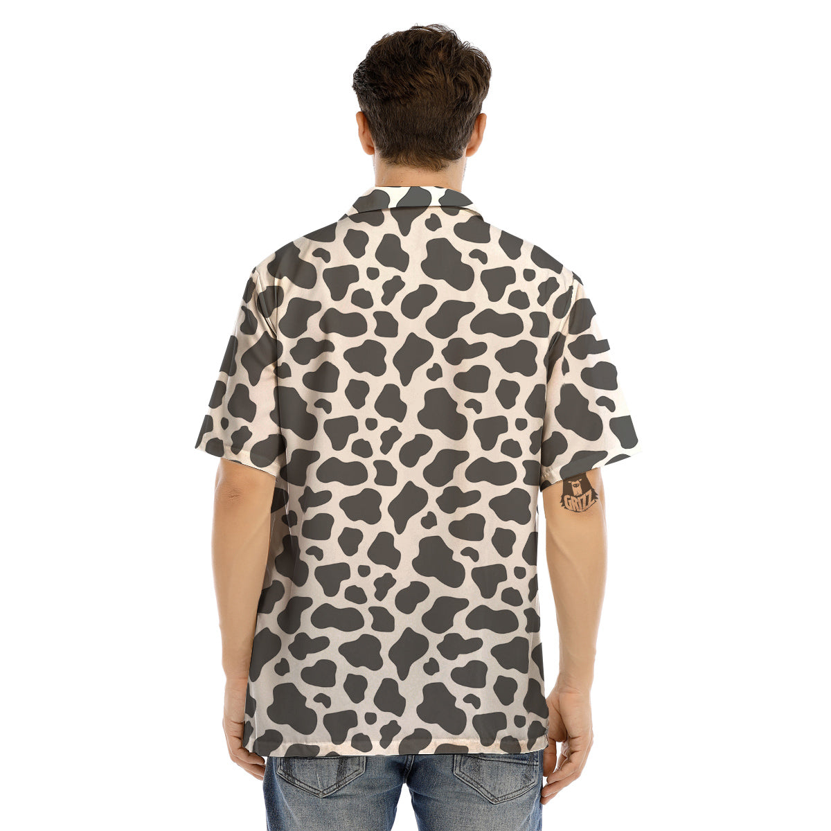 Grey Cow Print Pattern Men’s Hawaiian Shirt-grizzshop
