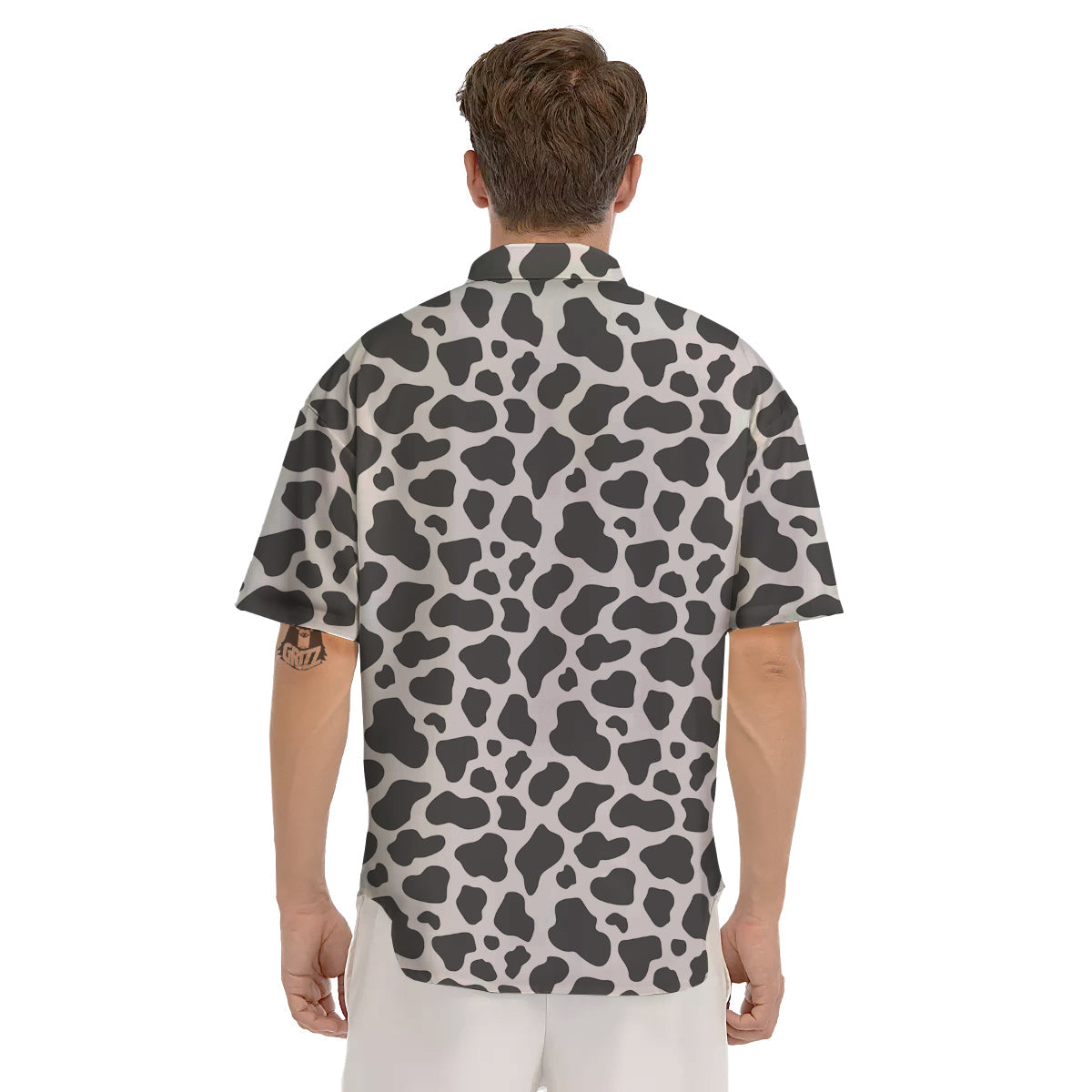 Grey Cow Print Pattern Men's Short Sleeve Shirts-grizzshop