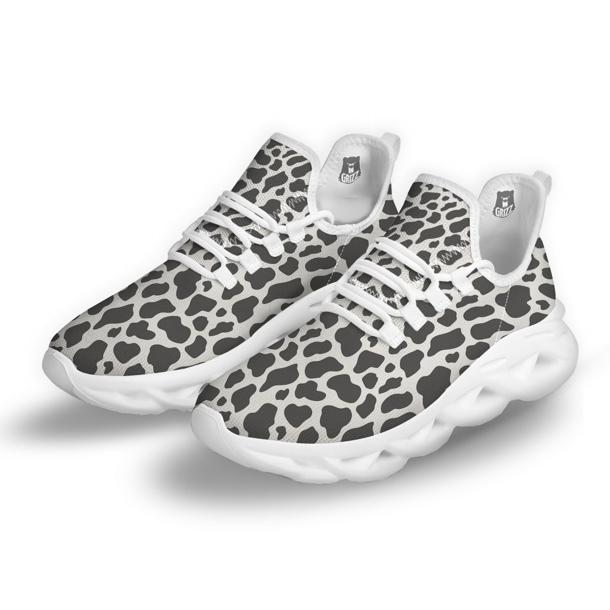 Grey Cow Print Pattern White Running Shoes-grizzshop